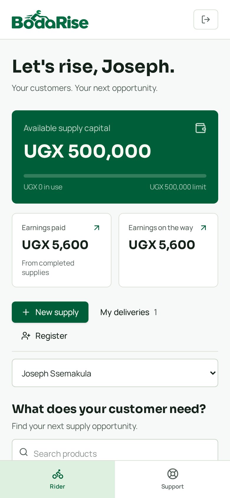 BodaRise rider app on a phone